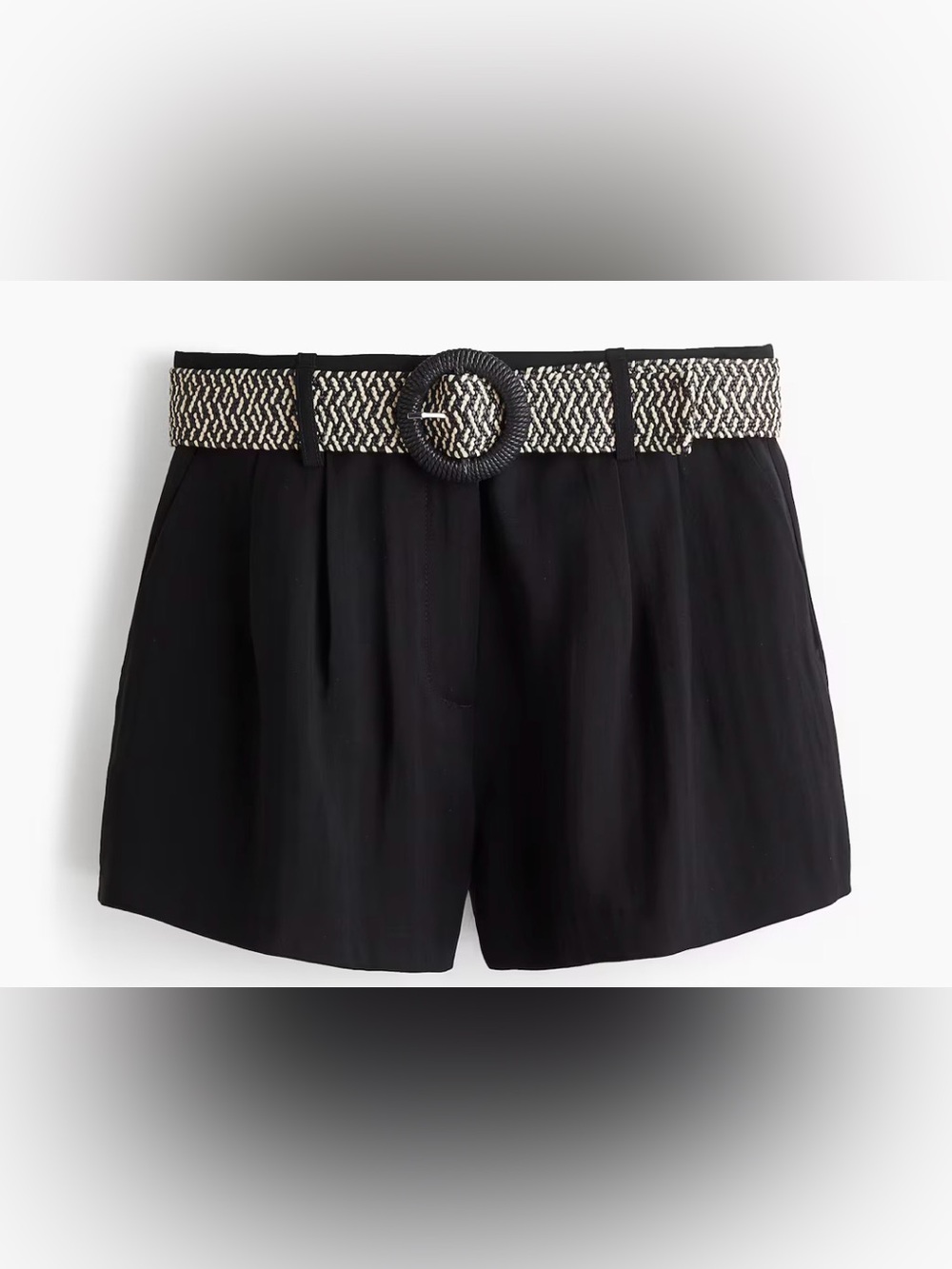 H&M Black Shorts with Braided Black & Cream Belt Detail